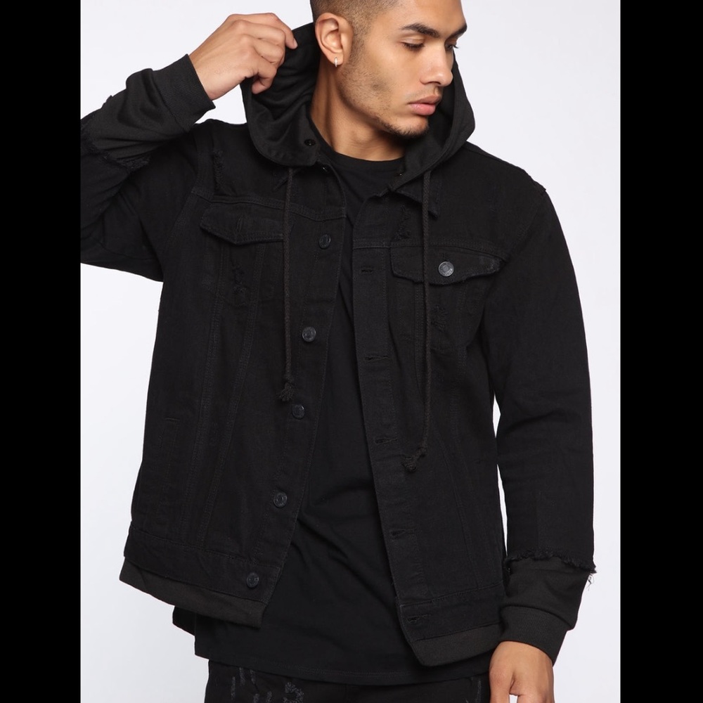 Men’s Denim Jacket with Hood - Black